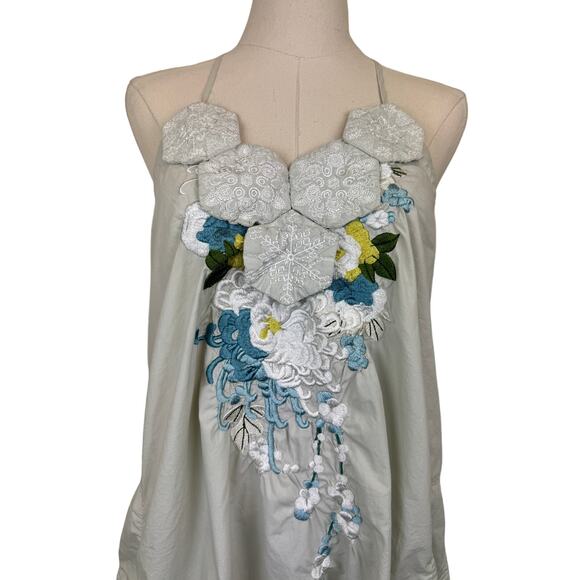 Johnny Was 3J Floral Embroidered Applique Sun Dress Halter Tie Neck Open Back S - Picture 4 of 13